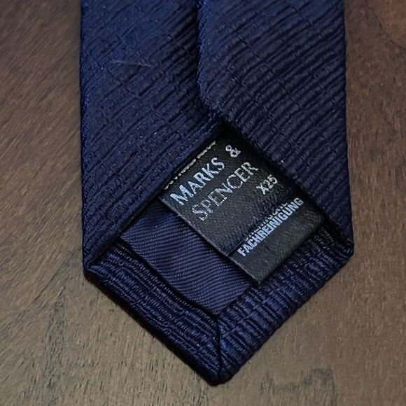 Vintage Luxury Marks & Spencer Blue Italian Silk Men’s Neck Tie Made In Uk - Picture 7 of 9